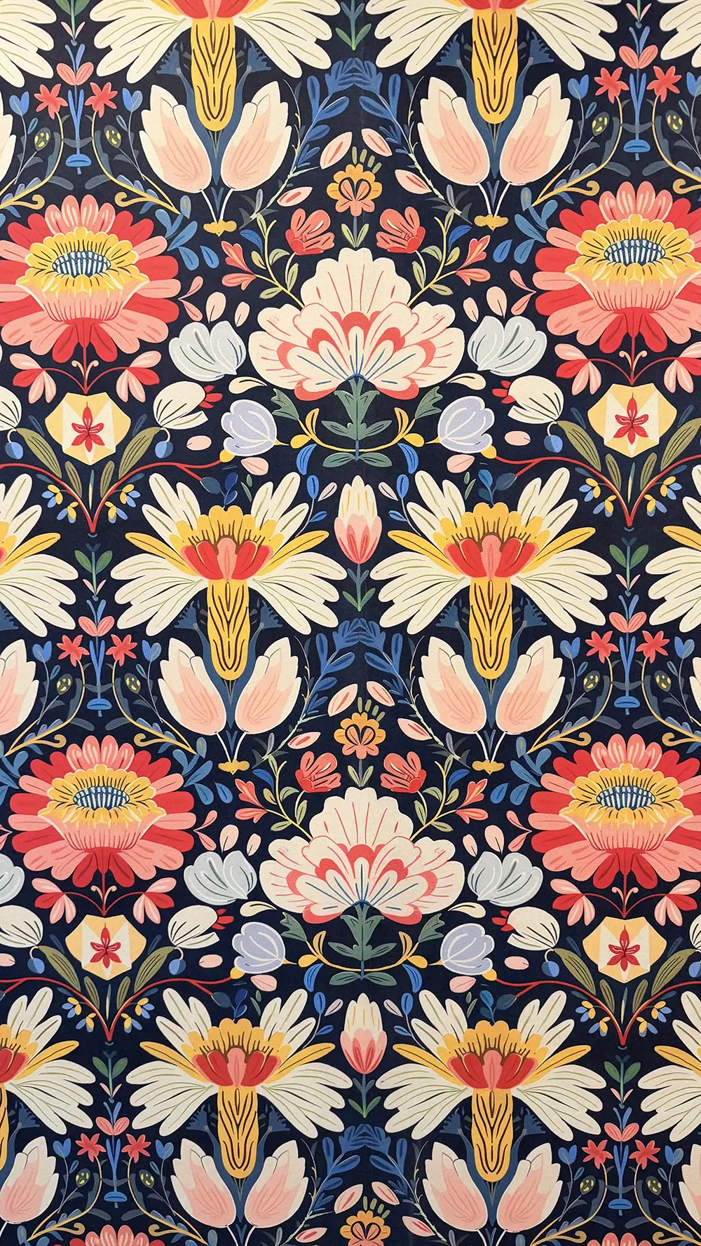 Floral Spoonflower wallpaper installation in a Los Angeles bedroom