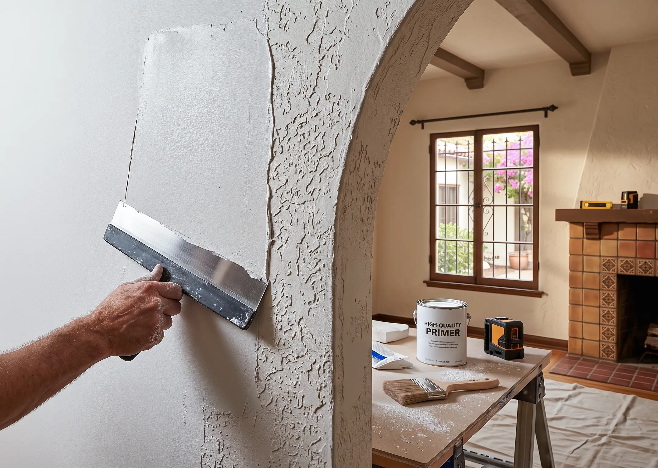 Wall preparation before wallpaper installation in Los Angeles County