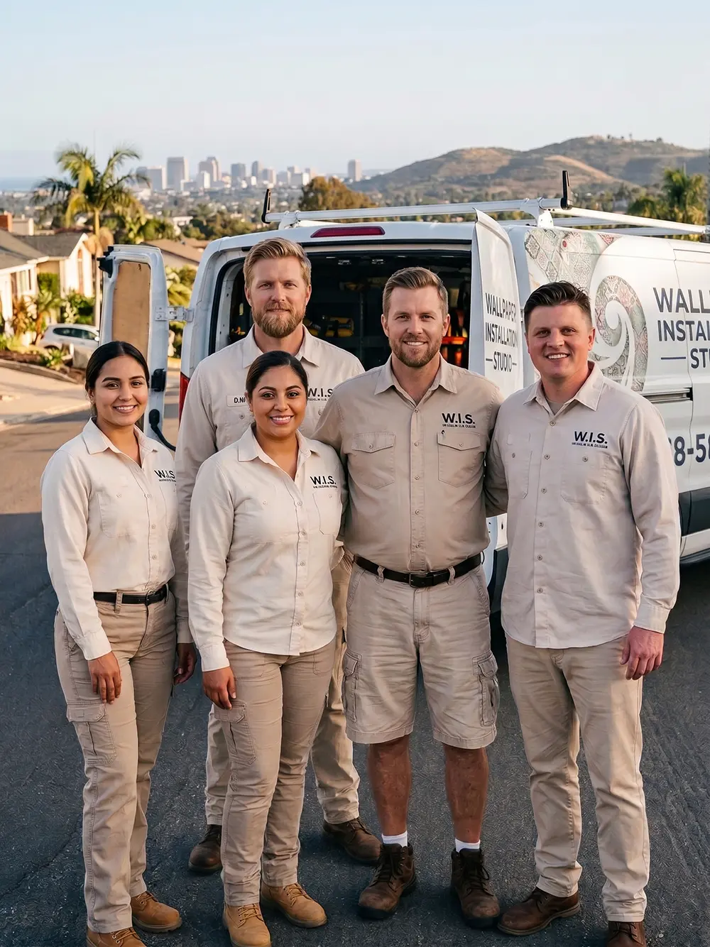 The Wallpaper Installation Studio team standing in front of their branded service van